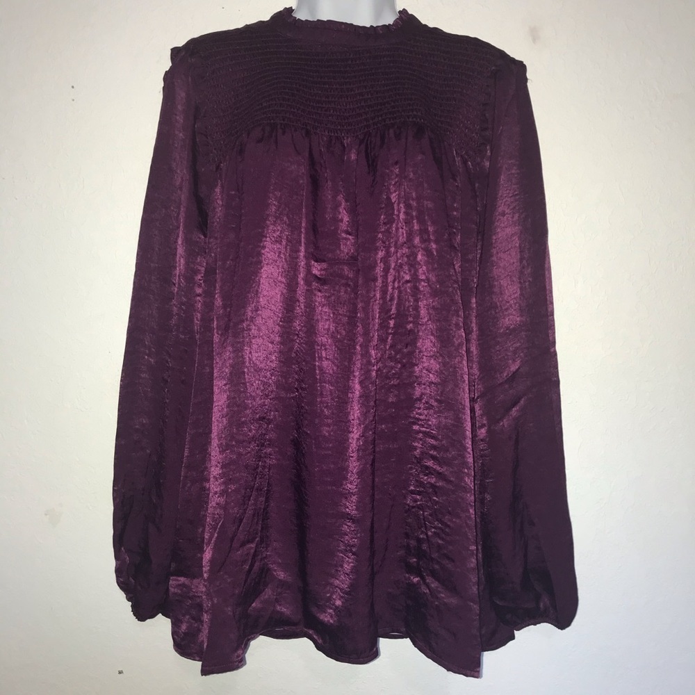 Michael David Matte Satin Smock Long Sleeve Top XL*